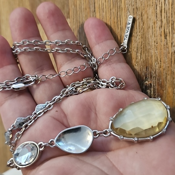 T Tahari Sterling Silver Long Necklace with CZ And Gold Pendant - Picture 5 of 6